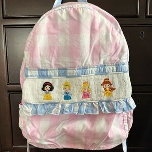 Pink Gingham Ruffled Backpack with Embroidered Characters
